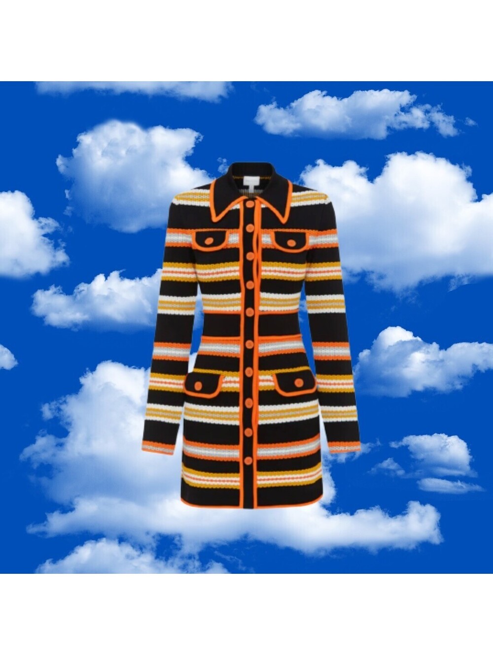 Alice McCALL Miley Dress Jacket Striped Knit Mini Dress Black Orange Yellow NWT - Picture 6 of 6